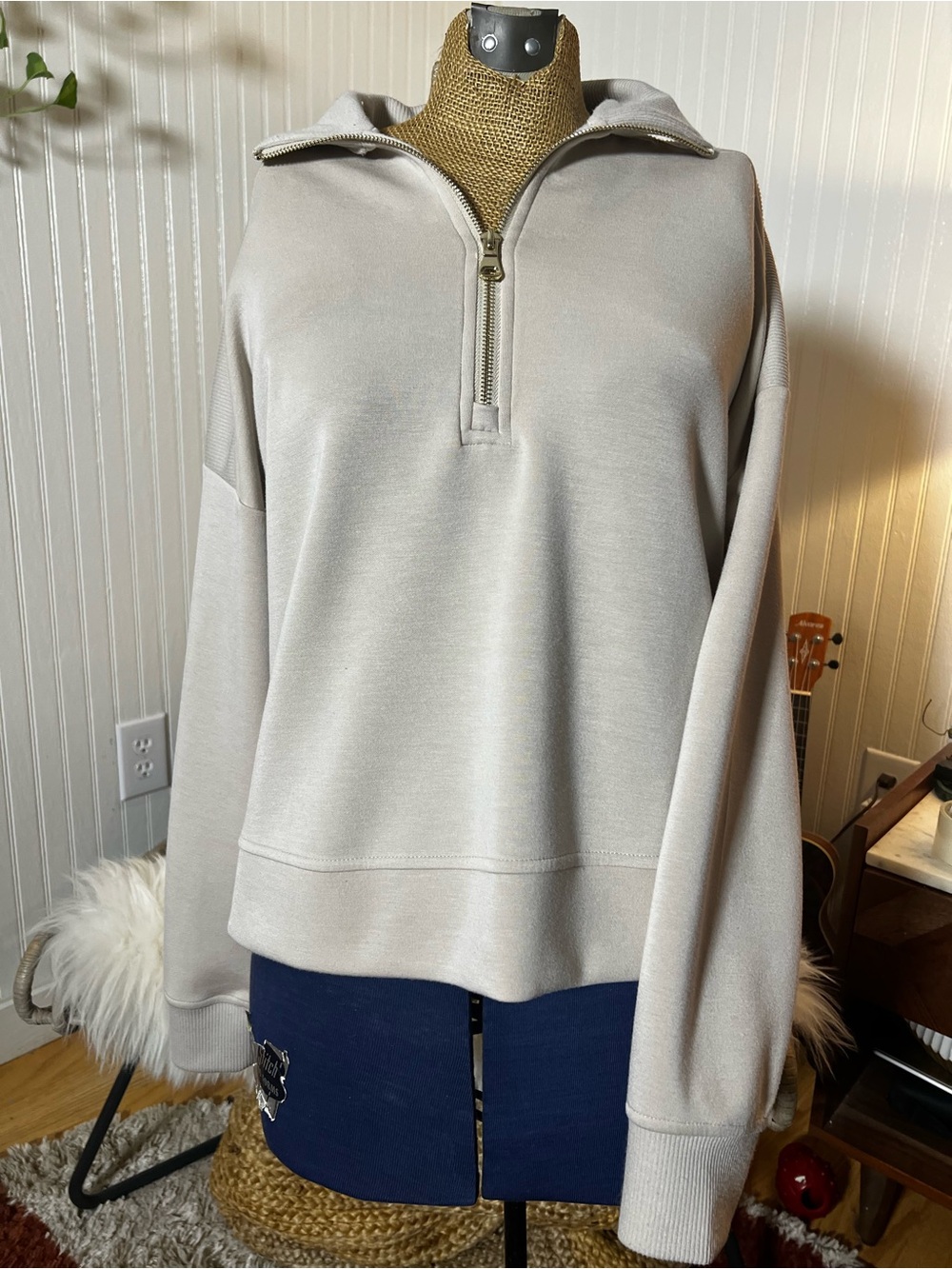 Women’s Cable & Gauge Half-Zip Pullover Sweater - Light Beige Athleisure wear